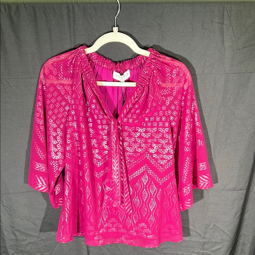 Hale Bob Fuchsia Geometric Blouse